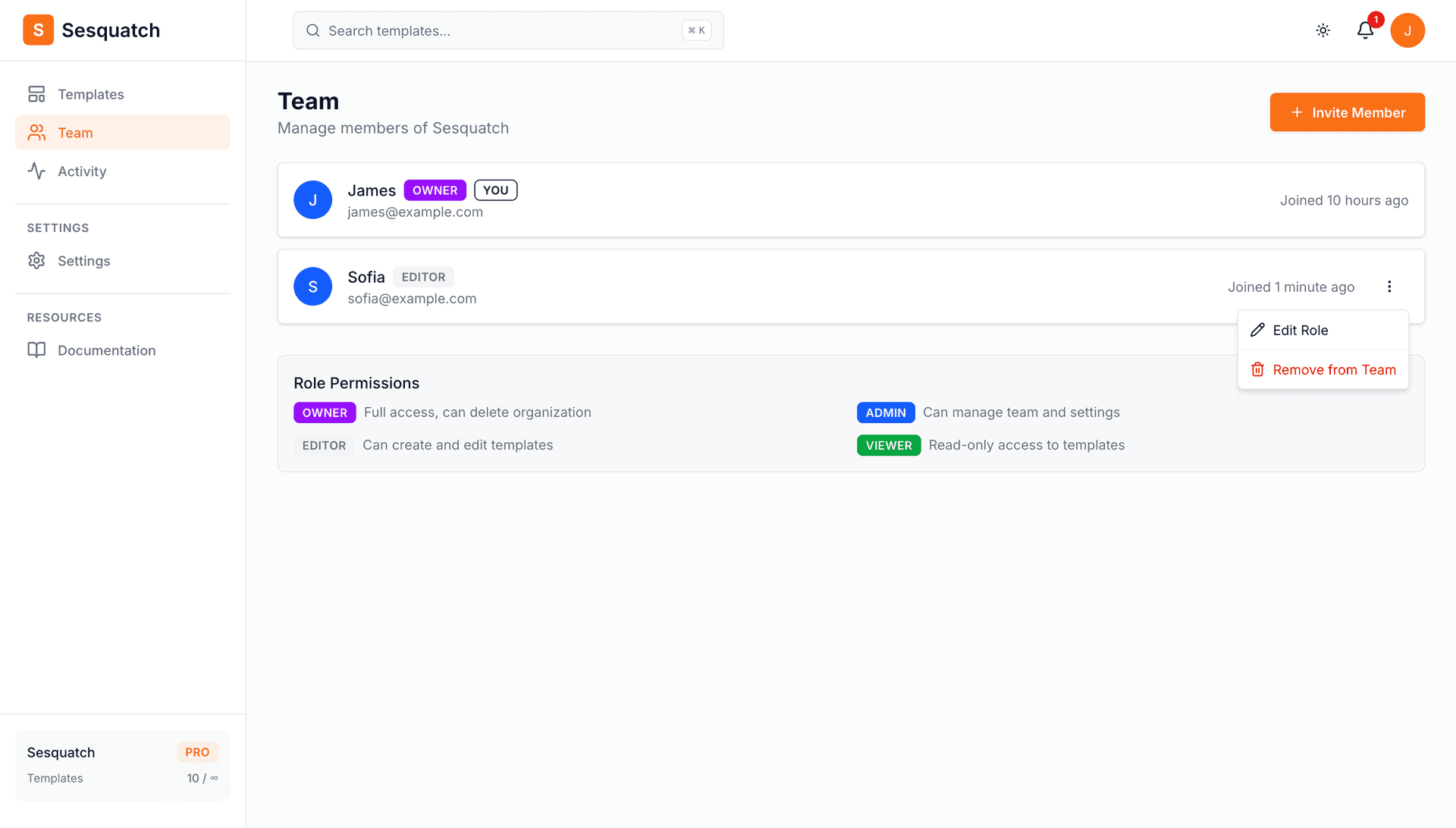 Remove team member dropdown option