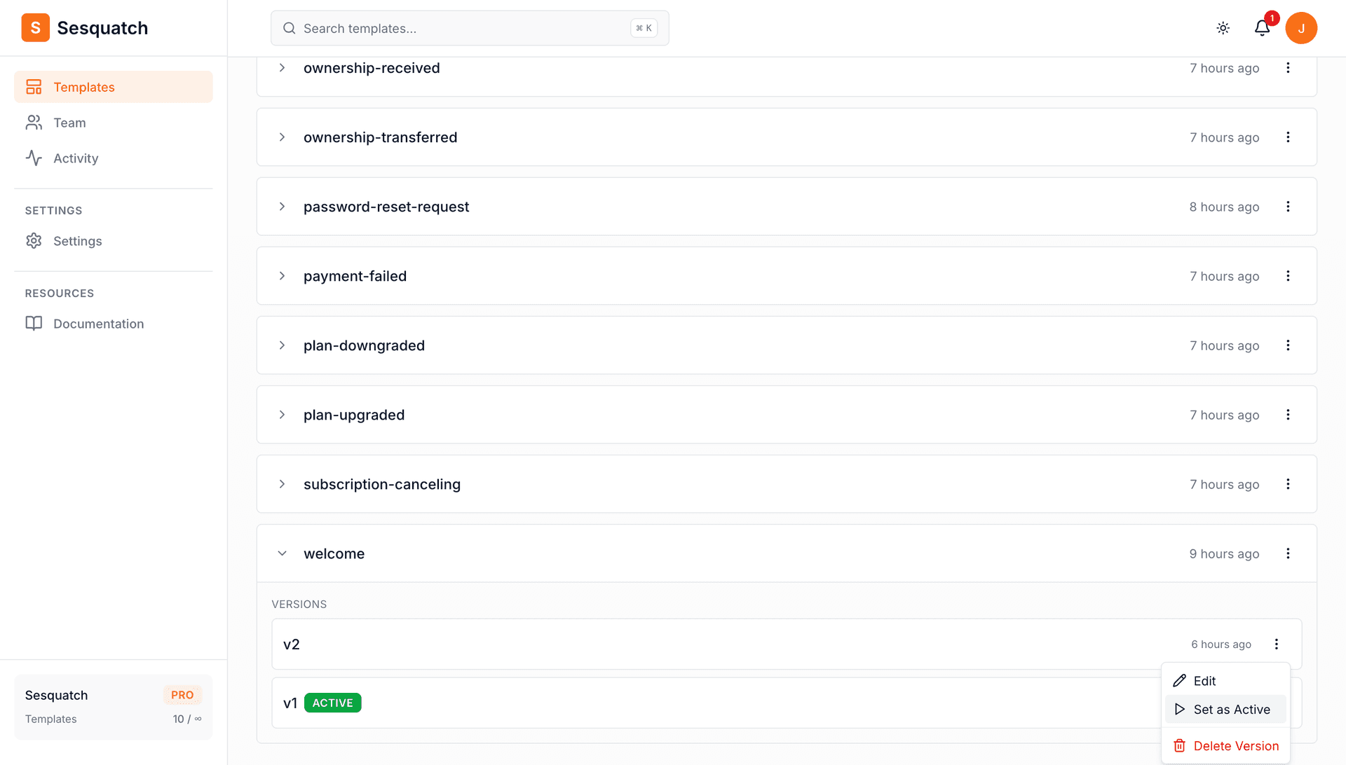 Set version as active dropdown option